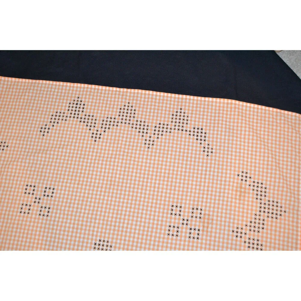 Vintage Tablecloth Orange Gingham Black Cross Stitch